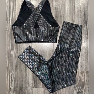 Emily Hsu Midnight Mermaid SET Crop Top & 7/8 Leggings Small | Iridescent Foil